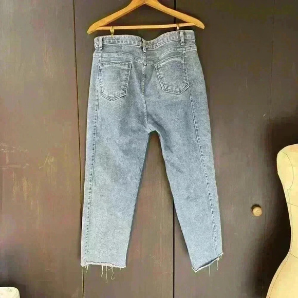 Coca Realdeni Korea 32 Jeans Cropped Frayed Thick Womens Pants Denim Trendy‎ - Picture 11 of 13